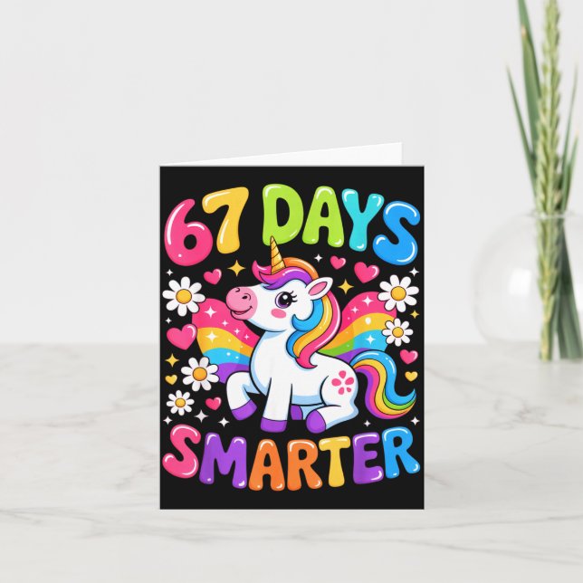 Cartão 67 Days Smarter Unicorn Rainbow 67th Day Of School (Frente)