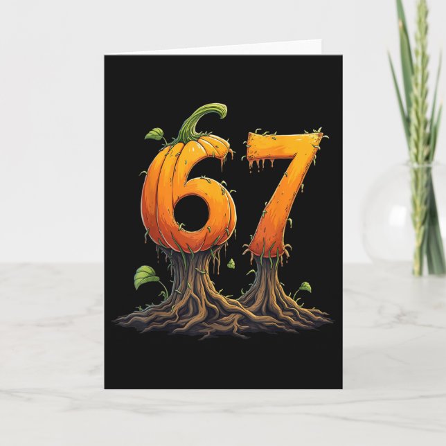 Cartão 67 Halloween Brainrot Meme 6 7 Números Seis Sete P (Frente)