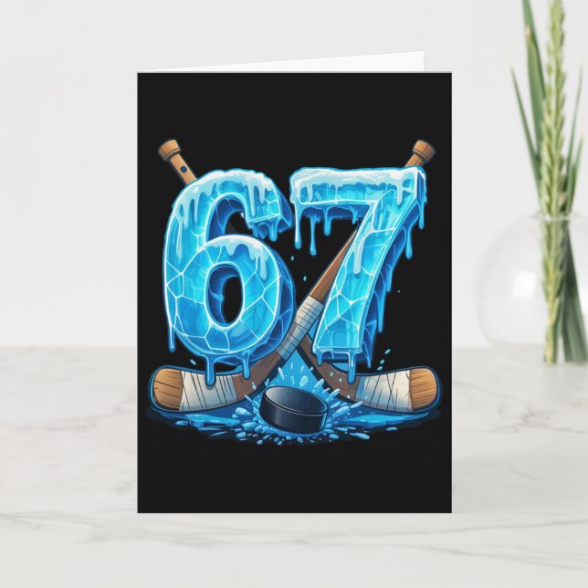 Cartão 67 Hockey Drip Number Funny Meme Style Six Seven  (Frente)