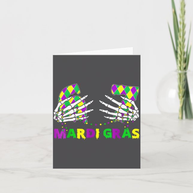 Cartão 67 Mardi Gras Skeleton Hands Fleur De Lis 6 7 Meme (Frente)