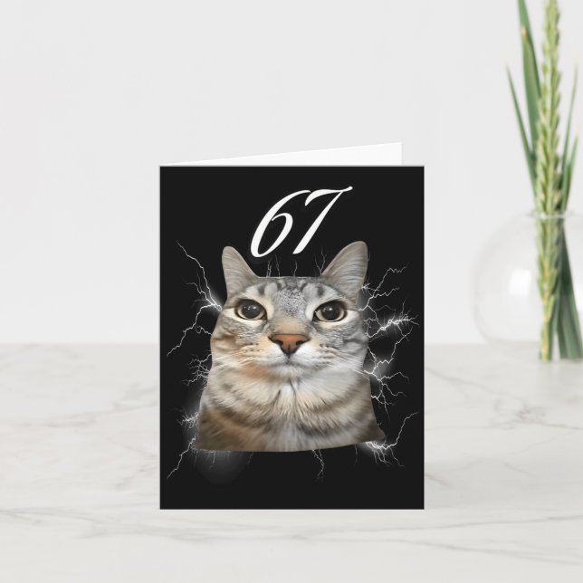 Cartão 67 Meme Cat Howling At Moon Brainrot Funny 6 7  (Frente)