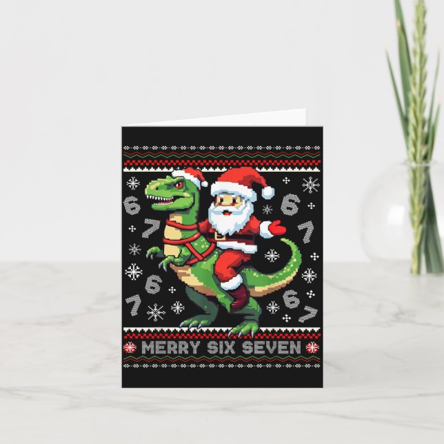 Cartão 67 Merry Six Seven Santa T Rex Funny Ugly Christma (Frente)