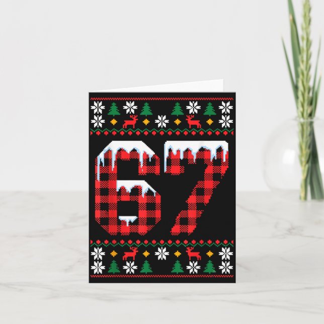 Cartão 67 Ugly Christmas Flannel Brainrot Design  (Frente)
