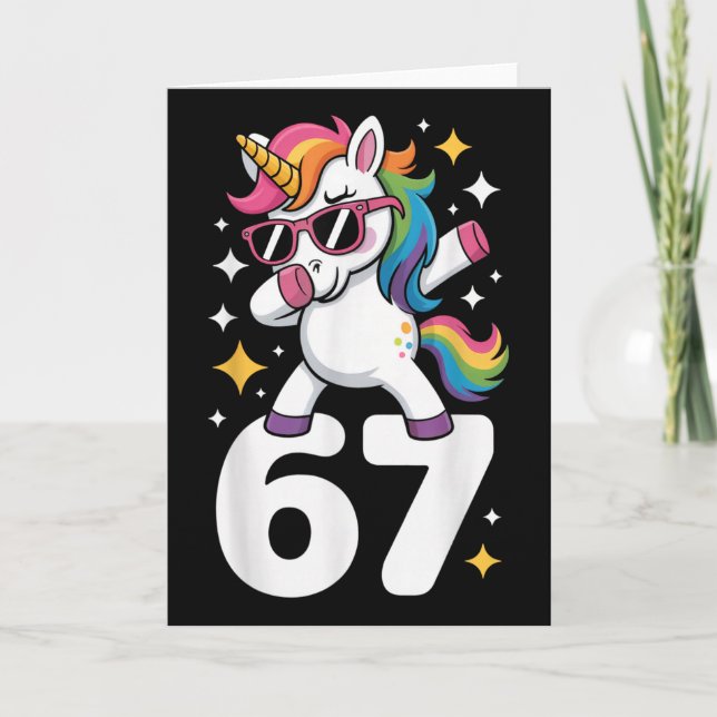Cartão 67 Unicorn Dabbing Six Seven Meme Funny  (Frente)