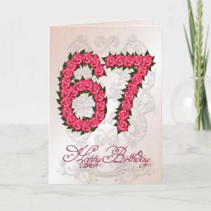 Cartão 67th birthday card with roses and leaves