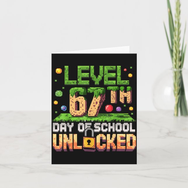 Cartão 67th Day Of School Gamer Level Unlocked 100 Days O (Frente)