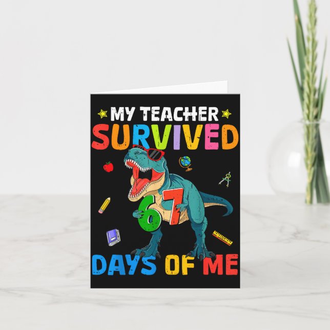 Cartão 67th Day Of School My Teacher Survived 67 Days Boy (Frente)
