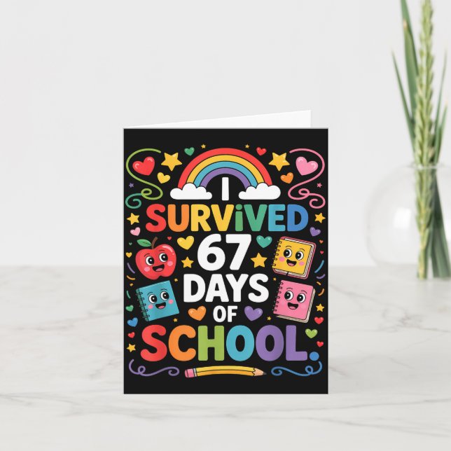 Cartão 67th Day Rainbow Teacher I Survived 67 Days Of Sch (Frente)