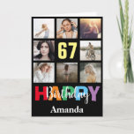 Cartão 67th Happy Birthday Photo Collage Modern Black<br><div class="desc">67th Happy Birthday Photo Collage Modern Black Card with personalized name. For further customization,  please click the "Customize it" button and use our design tool to modify this template.</div>