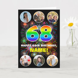 Cartão 68.º aniversário: Divertido Rainbow #, nome person