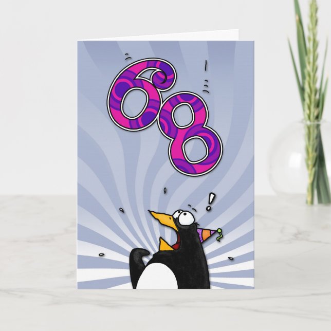 Cartão 68th Birthday - Penguin Surprise Card (Frente)