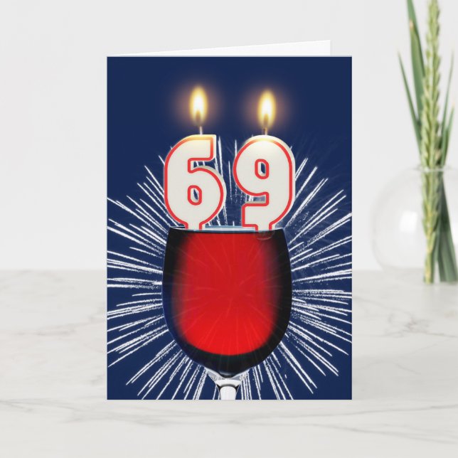Cartão 69º aniversário com vinho e velas (Frente)