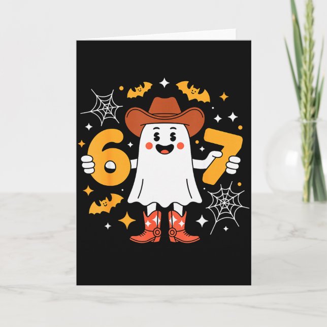Cartão 6 7 Fantasma de Halloween 67 Meme Geração Alfa Sei (Frente)