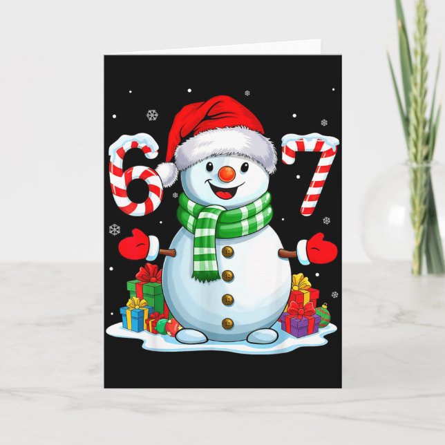 Cartão 6 7 Meme Christmas Funny Snowman Six Seven 67 Men  (Frente)