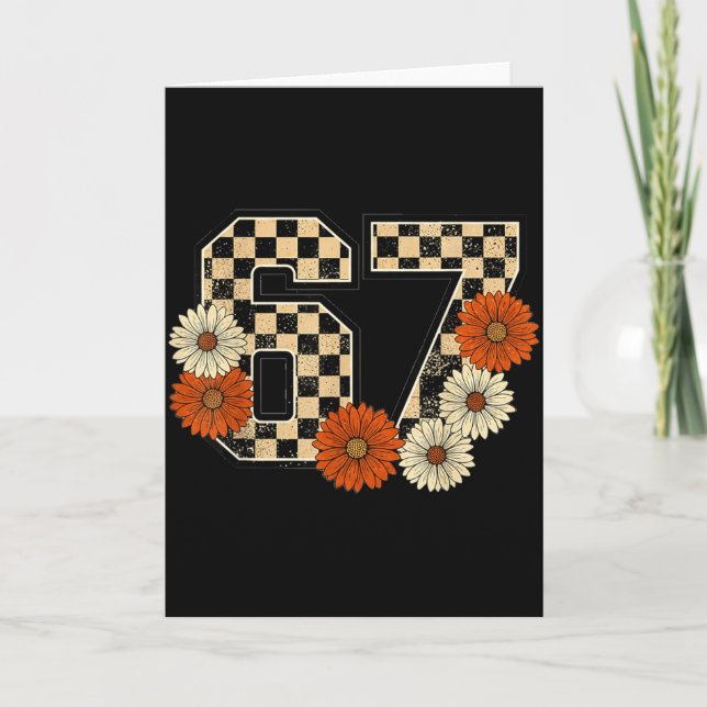 Cartão 6 7 Retro Fall Meme Checkerboard Tee Haunted By 67 (Frente)