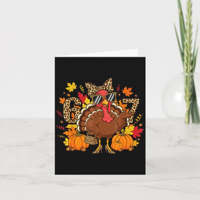 Cartão 6 7 Thanksgiving Funny Leopard Bow Turkey Six Seve (Frente)