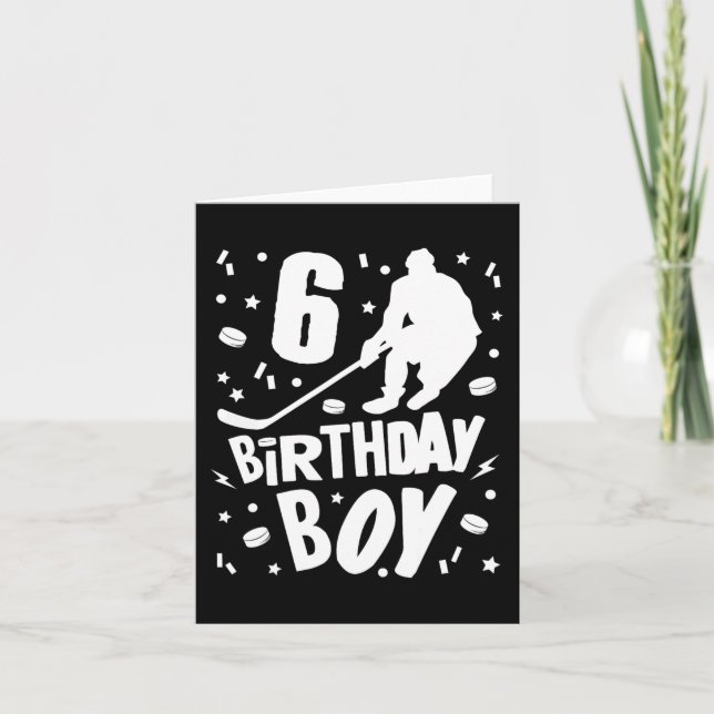 Cartão 6 Birthday Boy Ice Hockey Kids 6 Anos Festa (Frente)