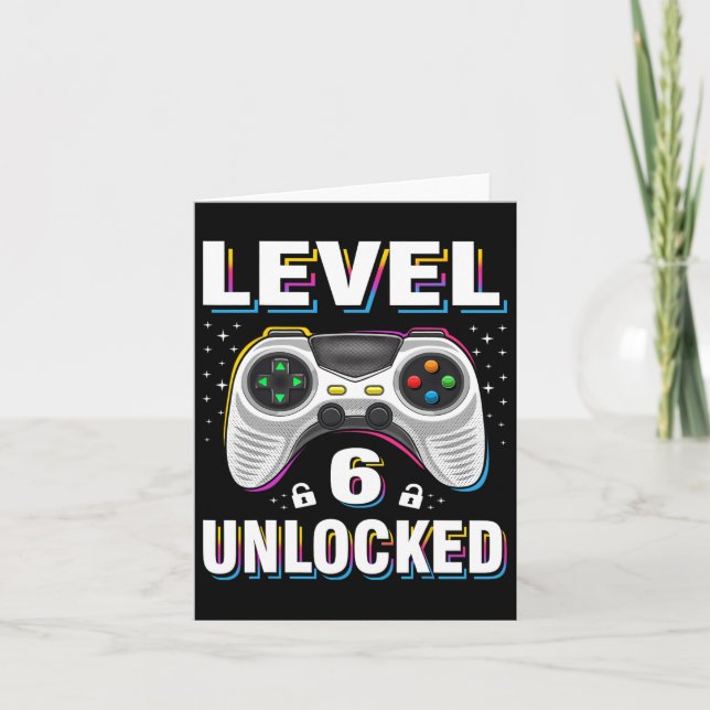 Cartão 6 Birthday Boy Level 6 Unlocked Video Gamer 6 Ye (Frente)