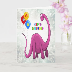 Cartão 6 Birthday Dinossaur and Ballons