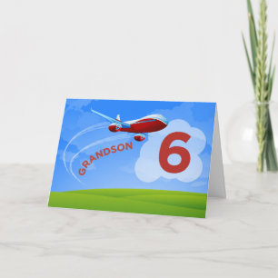 Cartão 6 Birthday, neto, avião vermelho