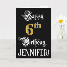 6 Birthday — Rico Script; Faux Dourado Look; Name