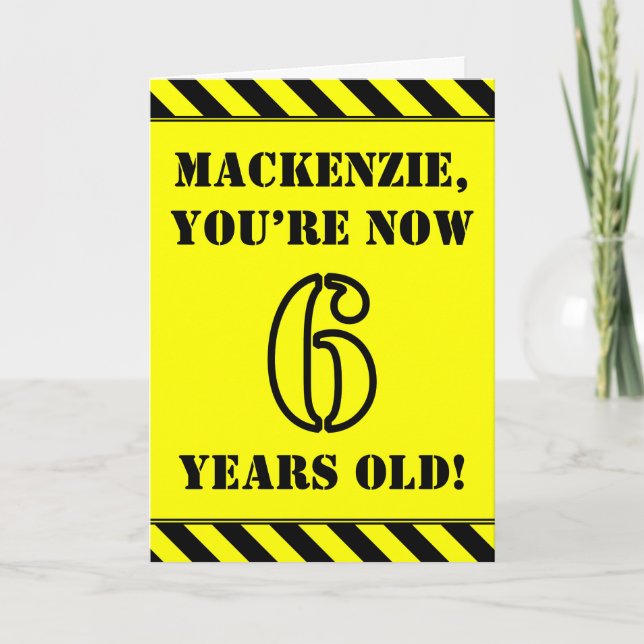 Cartão 6 Birthday: Texto do Estilo de Estêncil Divertido, (Frente)