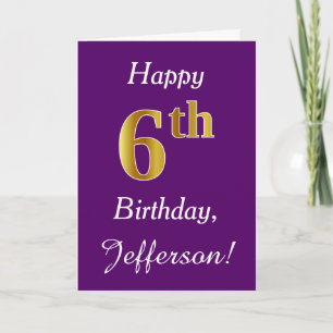 Cartão 6 Roxo, Faux Dourado Aniversário + Nome Personali