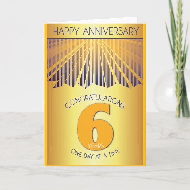Cartão 6 Year Sober Anniversary | Golden Ray 12 Step  (Frente)