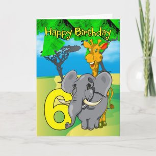 Cartão 6th Birthday Card - Elephant, Giraffe, Jungle