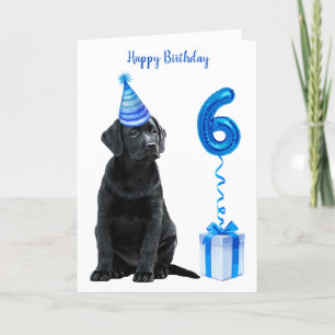 Cartão 6th Birthday Puppy Theme- Cute Dog Blue Boy Pawty