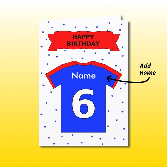 Cartão 6th birthday sports t-shirt add a name (Criador carregado)