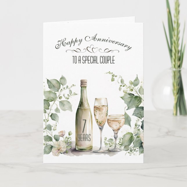 Cartão 7º Aniversário de Casamento Vinho e Hera   (Frente)