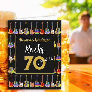 Cartão 70º aniversário Rock and Roll Guitar adicionar Nom