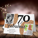 Cartão 70 and Fabulous Gold Glitter 2 Photo 70th Birthday<br><div class="desc">70 and Fabulous Gold Glitter 2 Photo 70th Birthday Greeting Card. Add your photos - you can use an old and new photo. Add your name,  age and text inside or erase it.</div>
