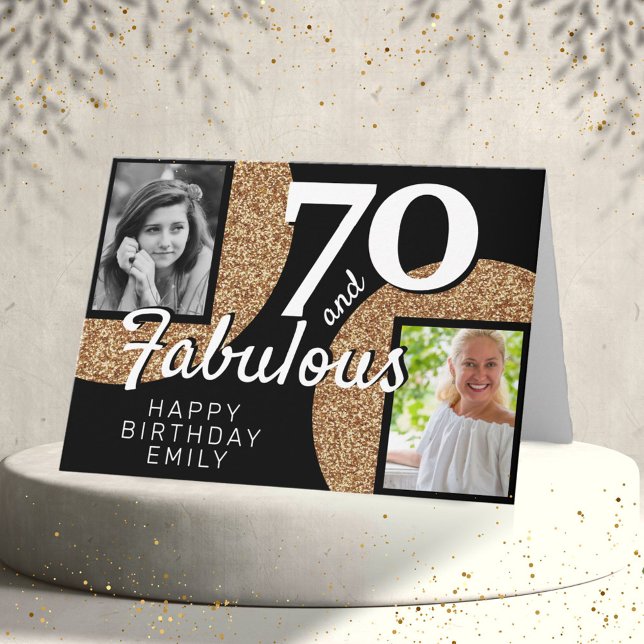 Cartão 70 and Fabulous Gold Glitter 2 Photo 70th Birthday (Criador carregado)