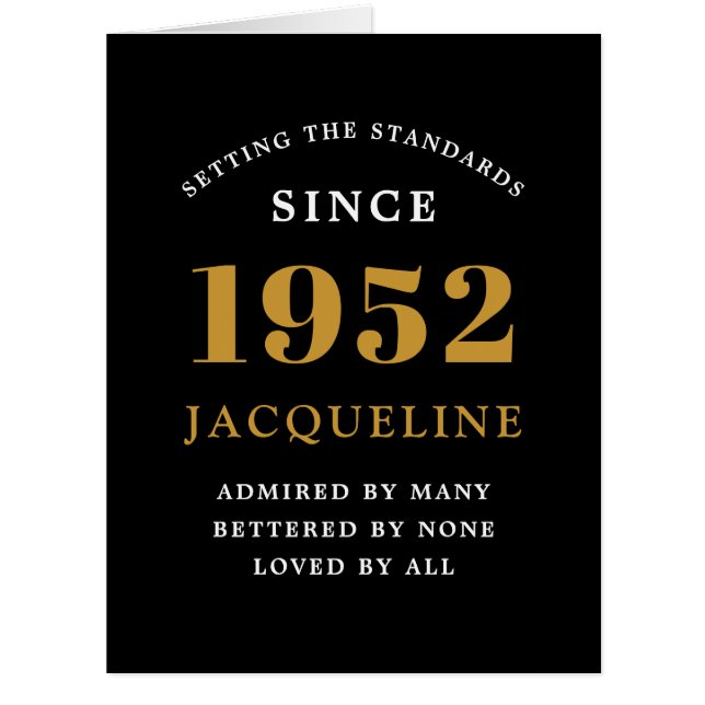 Cartão 70 Aniversário Nome 1952 Carta Elegante Dourada Pr (Frente)