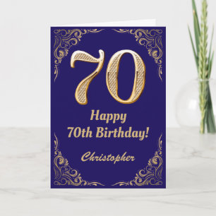 Cartão 70 Birthday Marinho Azul e Dourado Quadro Glitter