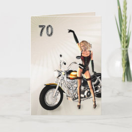 Cartão 70 Birthday, moto e moça