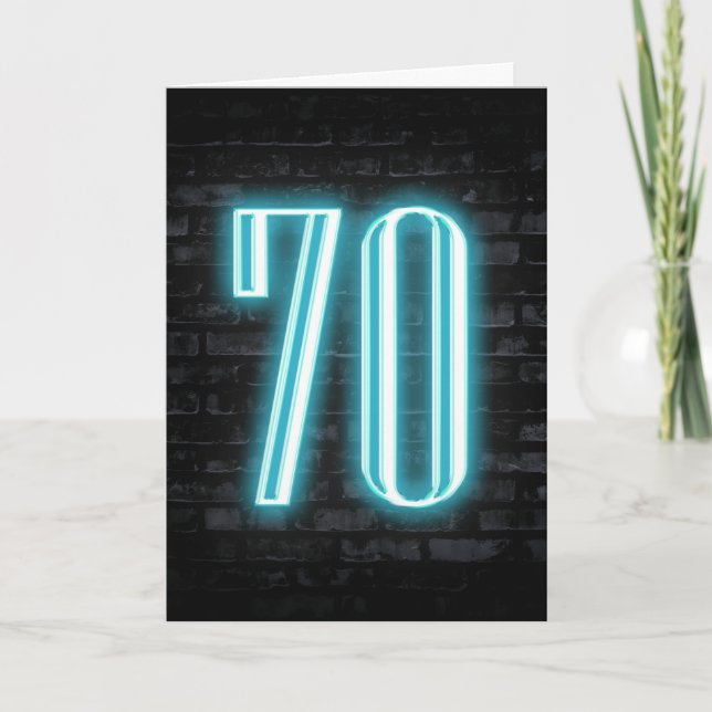 Cartão 70 Birthday Neon Sign on Brick (Frente)