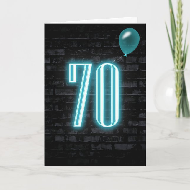 Cartão 70 Birthday Neon Sign on Brick (Frente)