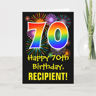 Cartão 70 Birthday: Padrão Divertido do Fireworks + Rainb