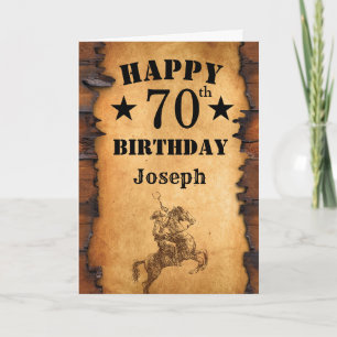 Cartão 70 Birthday Rustic Country Western Cowboy Horse