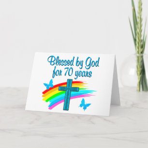 CARTÃO 70 CHRISTIAN BIRTHDAY CROSS E RAINBOWS