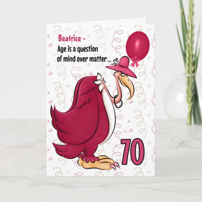 Cartão 70 Funny Birthday Pink Buzzard com Nome (Frente)