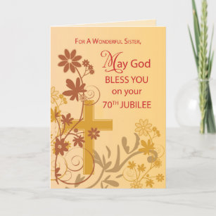 Cartão 70 Jubileu Aniversário, Nun Cross, Swirls, Flor