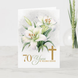 Cartão 70 Years of Religious Service Cross and Lilies