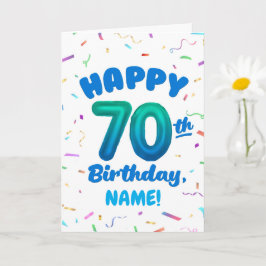 Cartão 70th Balloon Number Custom Name Birthday Card