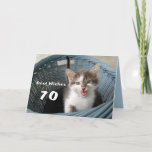 Cartão 70th Birthday Crazy Kitten<br><div class="desc">"70th Birthday Crazy Kitten" Card by Fuzzyball.
Congratulations!
You're now 25
with 45 years of experience.
Happy Birthday!

You can change and personalize the text.</div>