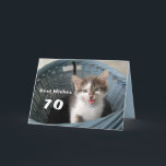 Cartão 70th Birthday Crazy Kitten<br><div class="desc">"70th Birthday Crazy Kitten" Card by Fuzzyball.
Congratulations!
You're now 25
with 45 years of experience.
Happy Birthday!
You can change and personalize the text.</div>