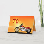 Cartão 70th birthday Motorcycle sunset<br><div class="desc">A motorbike similar to a Harley standing by the sea with a glorious orange sunset. A great card for anybody who likes biking and motorcycles.See the whole range of cards for ages and relationships in my store. All artwork copyright Norma Cornes</div>